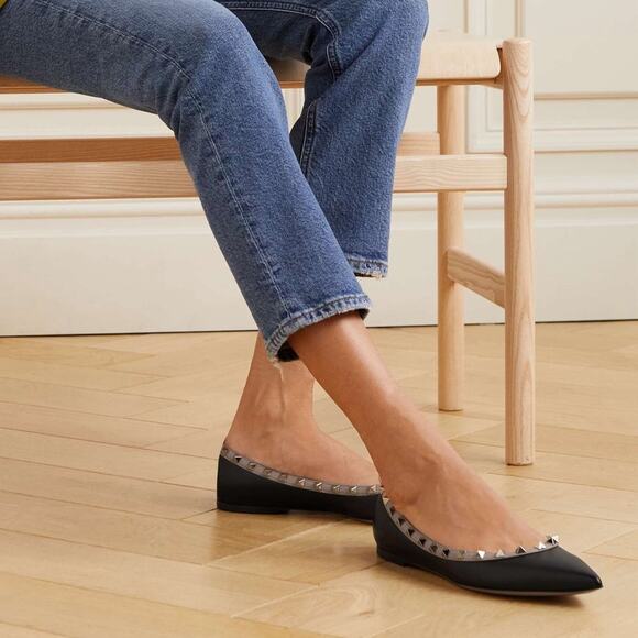 VALENTINO GARAVANI Rockstud leather pointed toe flats 37.5 - Picture 4 of 12